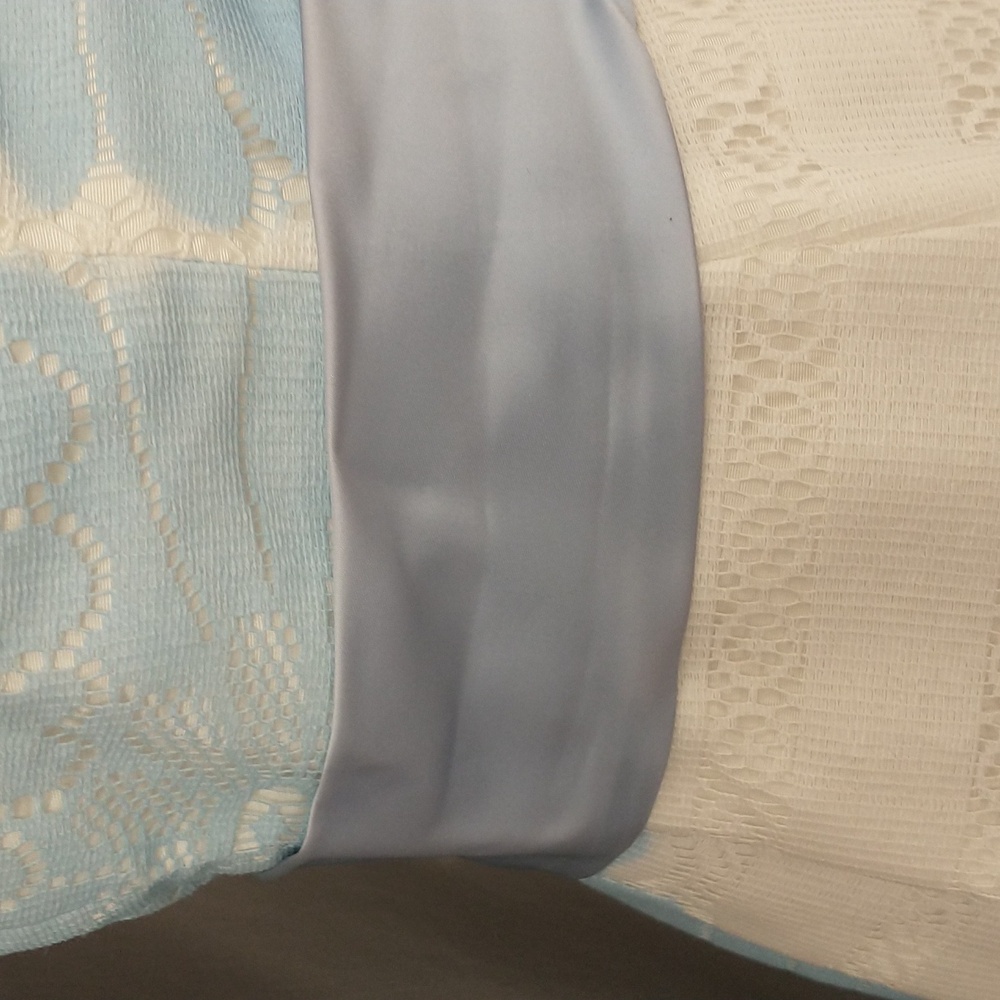 60s Vintage Pastel Blue & White Gown Maxi Dress Party Prom Feminine w Flower - Picture 5 of 13